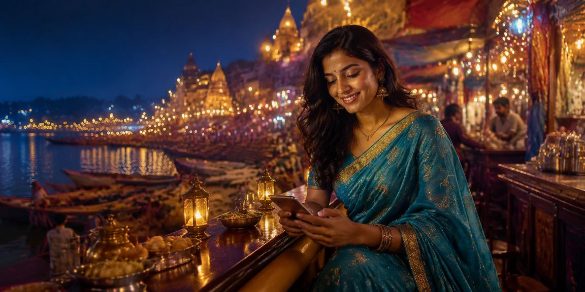 Mobile betting interface with Varanasi Ghat background